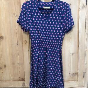AMANDA UPRICHARD Navy Blue Floral Print Silk Dress Size M